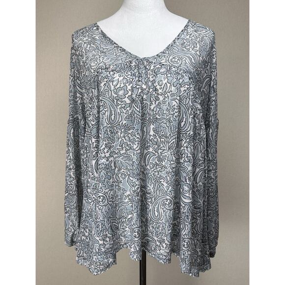 Day Trip BKE BLUE WHITE FLORAL BABYDOLL TUNIC PEASANT TOP BLOUSE Long Sleeve NWT - Picture 1 of 16